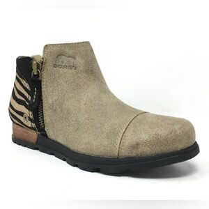 Sorel Major Low Ankle Boots Booties Shoes Womens SZ 7.5 Beige Suede Fur Leather